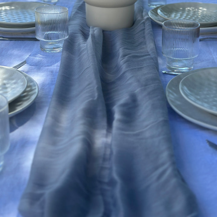 Blue Grey Muslin Cloth Long Table Runner - 4.5m