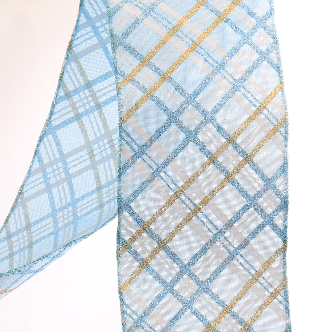 Blue Plaid Pattern Wired Ribbon Garland