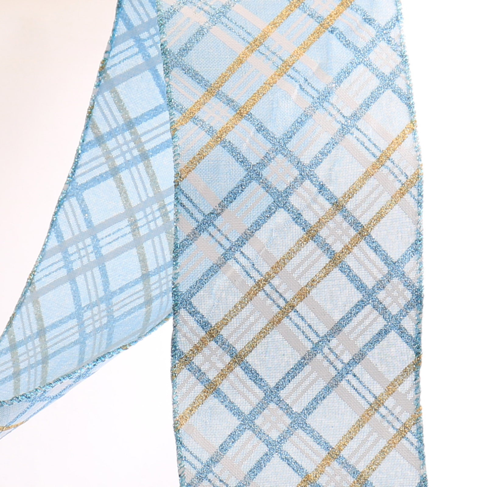 Blue Plaid Pattern Wired Ribbon Garland