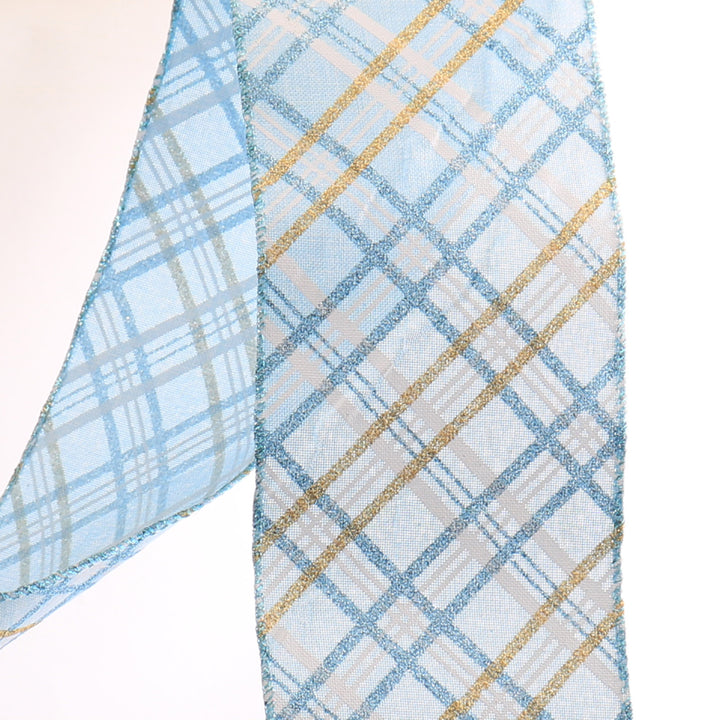 Blue Plaid Pattern Wired Ribbon Garland