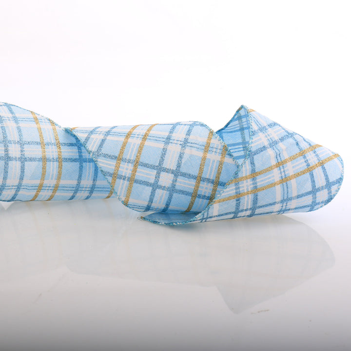 Blue Plaid Pattern Wired Ribbon Garland