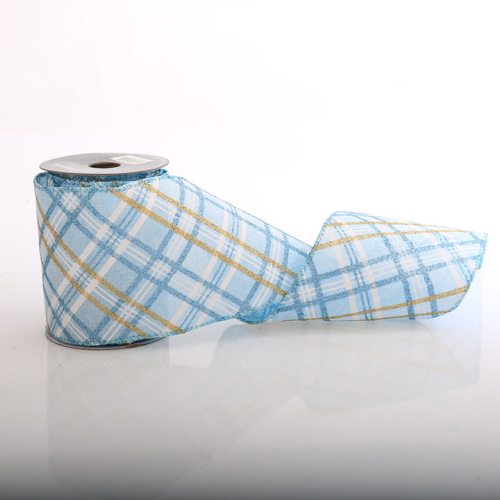 Blue Plaid Pattern Wired Ribbon Garland