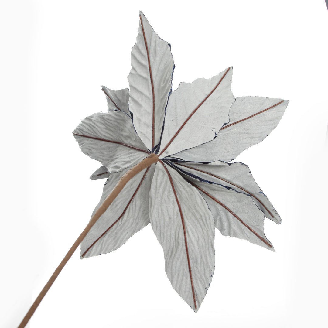 Large Blue Poinsettia Flower Stem with Glitter Trim