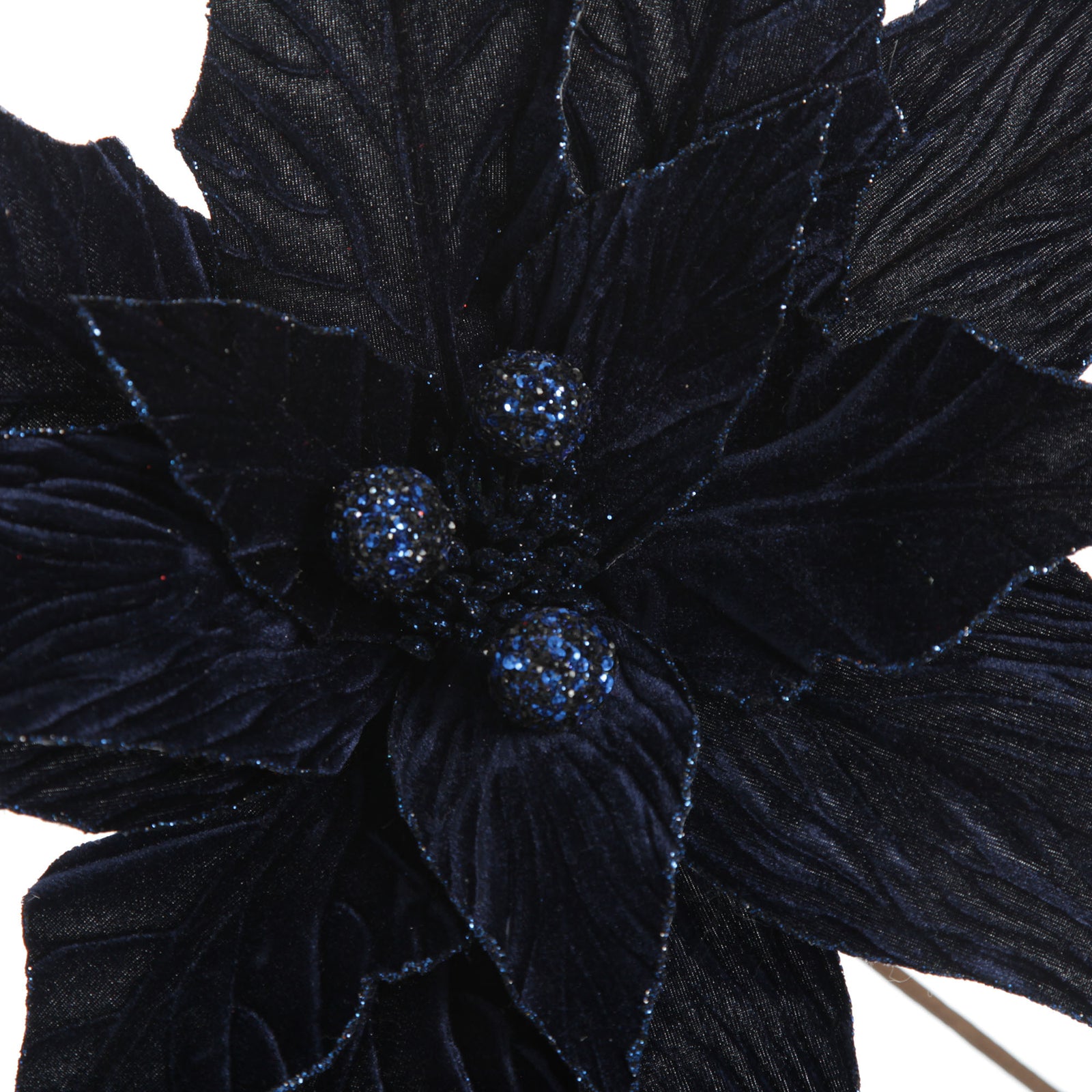 Large Blue Poinsettia Flower Stem with Glitter Trim