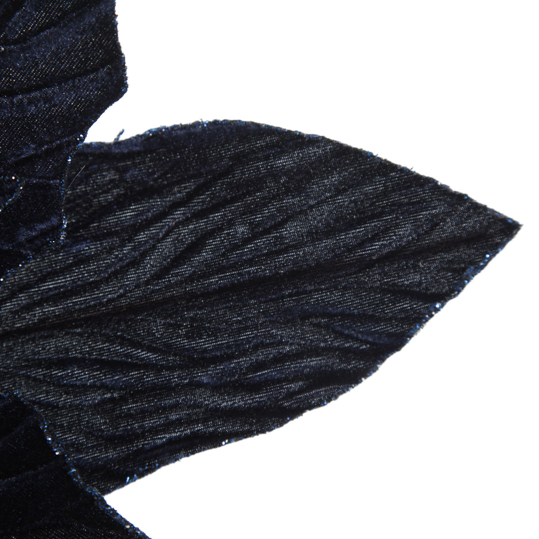 Large Blue Poinsettia Flower Stem with Glitter Trim