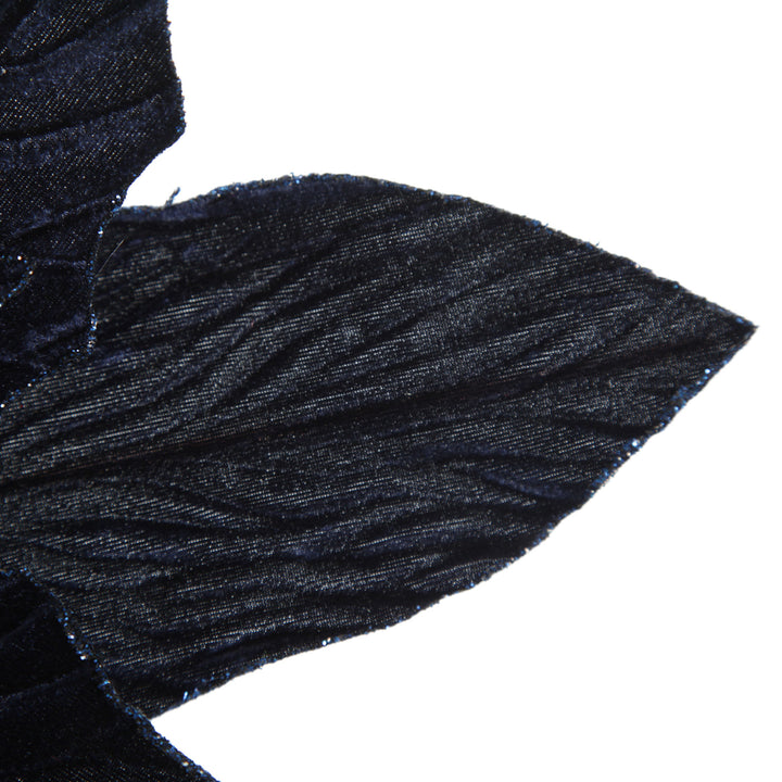 Large Blue Poinsettia Flower Stem with Glitter Trim