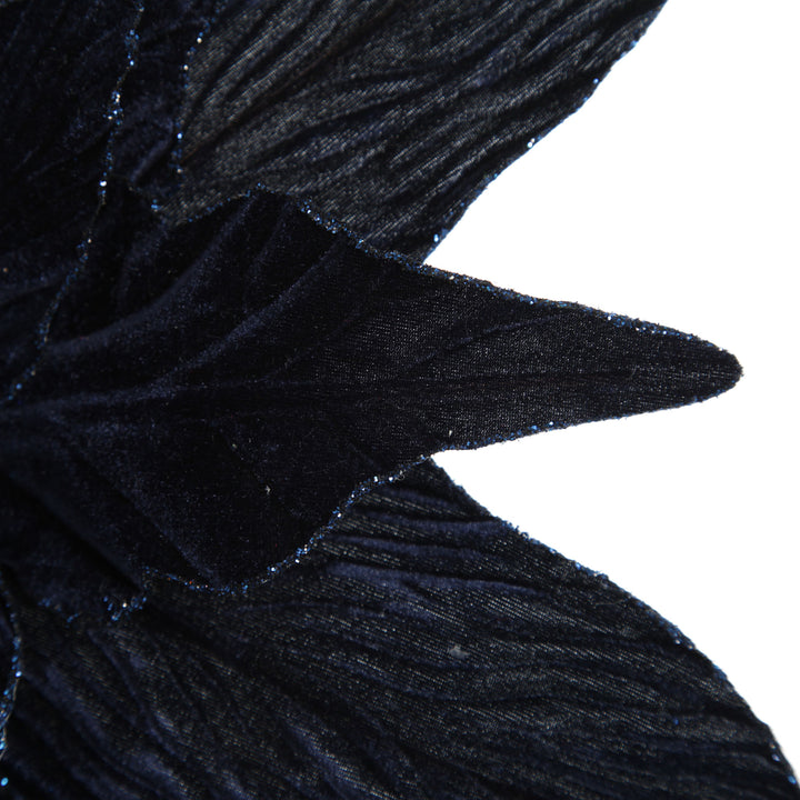 Large Blue Poinsettia Flower Stem with Glitter Trim