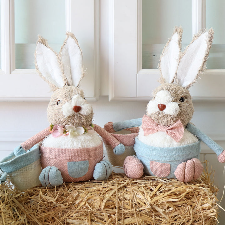 Pink Sitting Rabbit with Easter Egg Basket