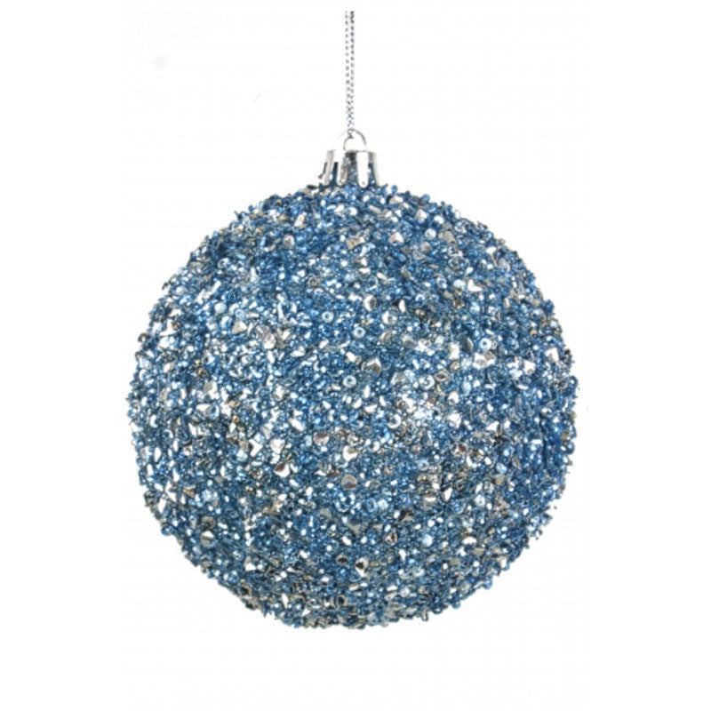 Blue Tinsel Christmas Bauble - 10cm