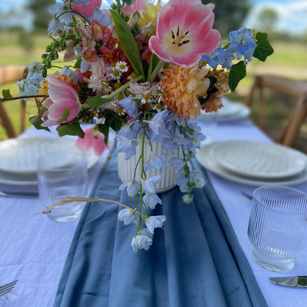 Blue Velvet Long Table Runner - 4.5m