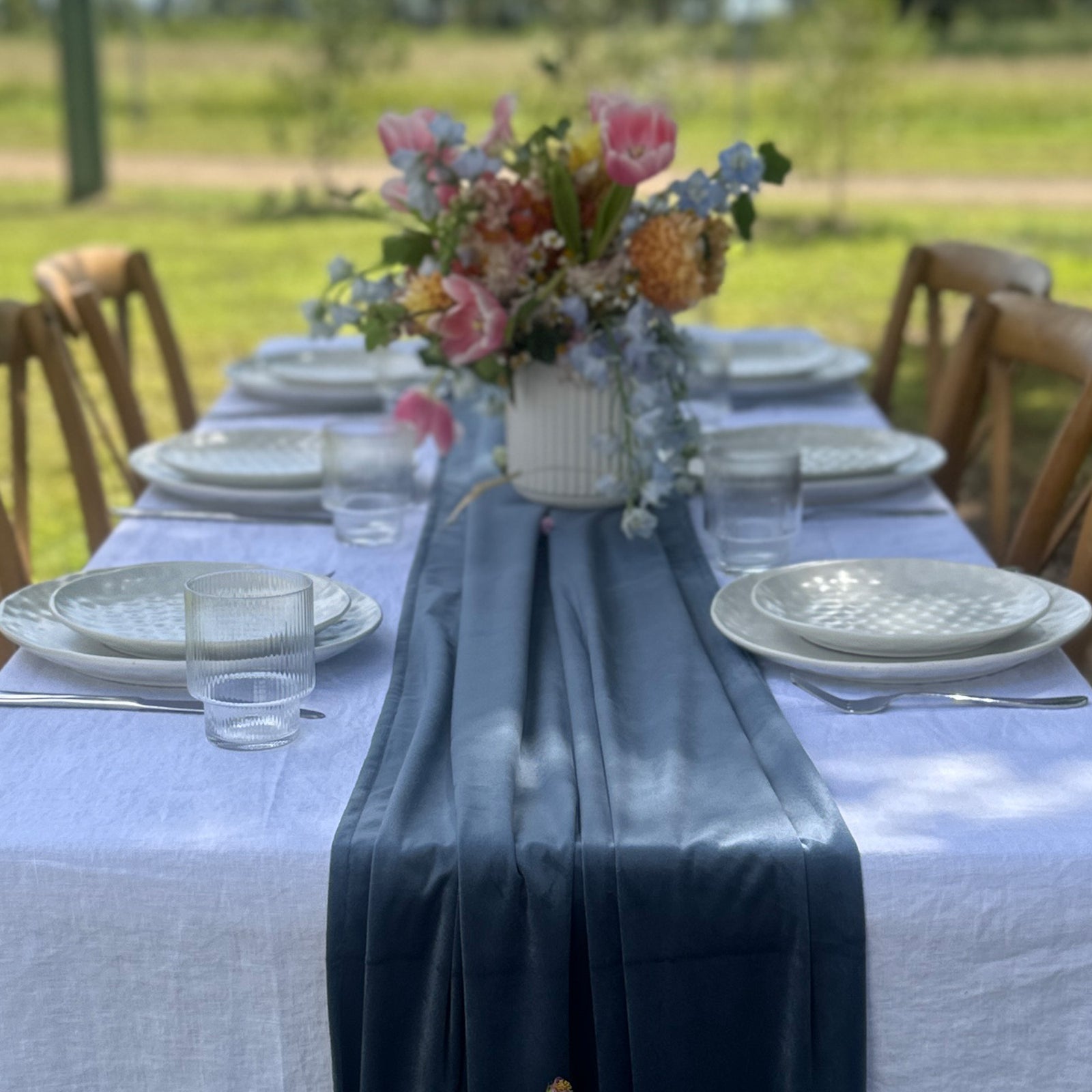Blue Velvet Long Table Runner - 4.5m