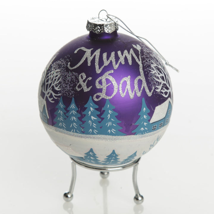 Blue Winter Church Christmas Bauble Back detail with writing