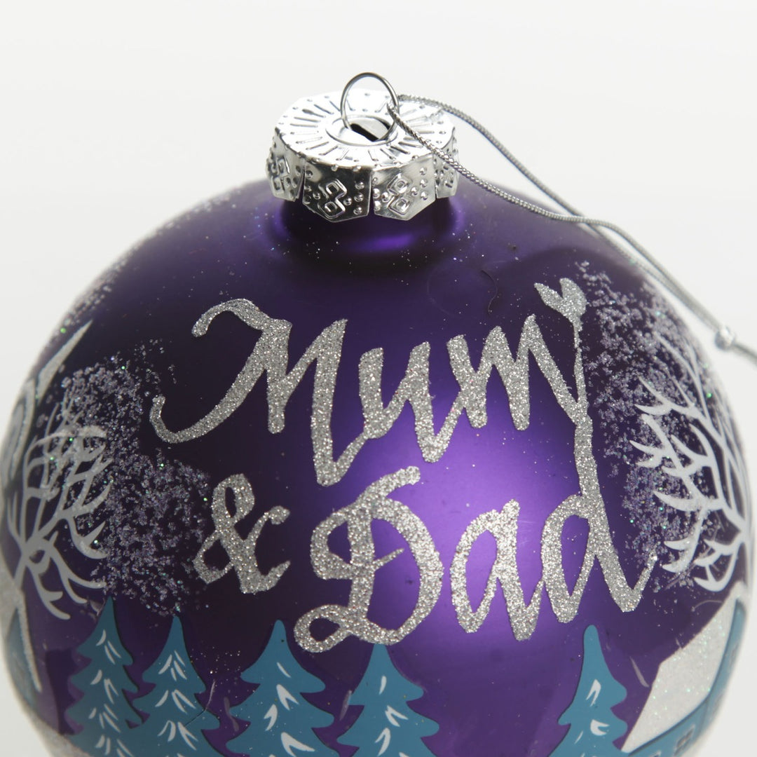 Blue Winter Church Christmas Bauble Top Detail

