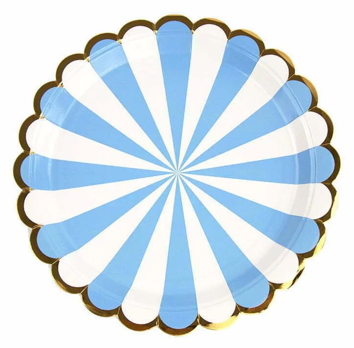 Blue Striped Foil Paper Plates - 8 pack