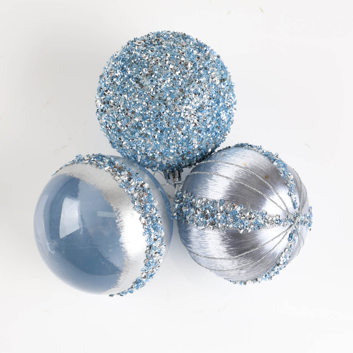 Blue Tinsel Christmas Bauble - 10cm