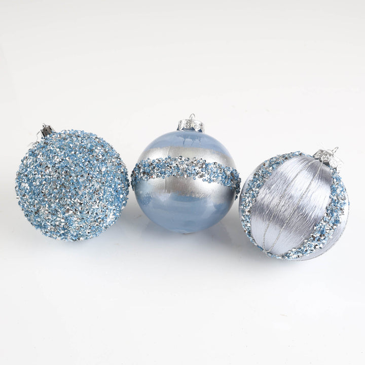 Blue Tinsel Christmas Bauble - 10cm