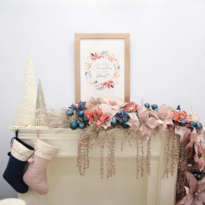 Blush and Blue Christmas Mantle