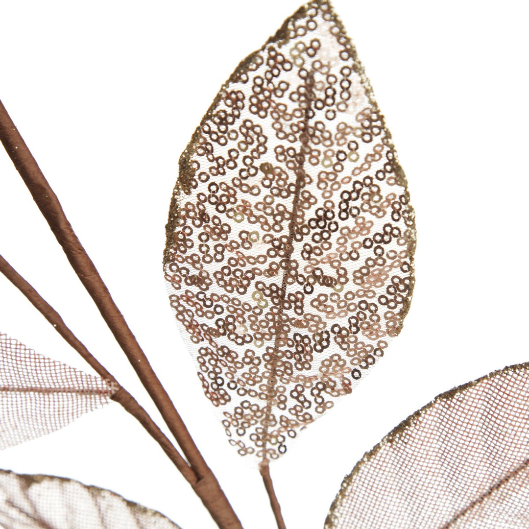Blush Mixed Leaf Burlap Sequin Spray - Sequin detail