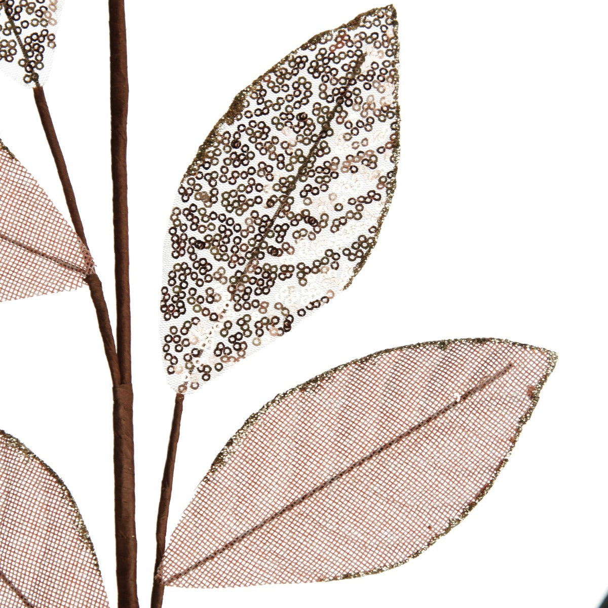 Blush Mixed Leaf Burlap Sequin Spray close up