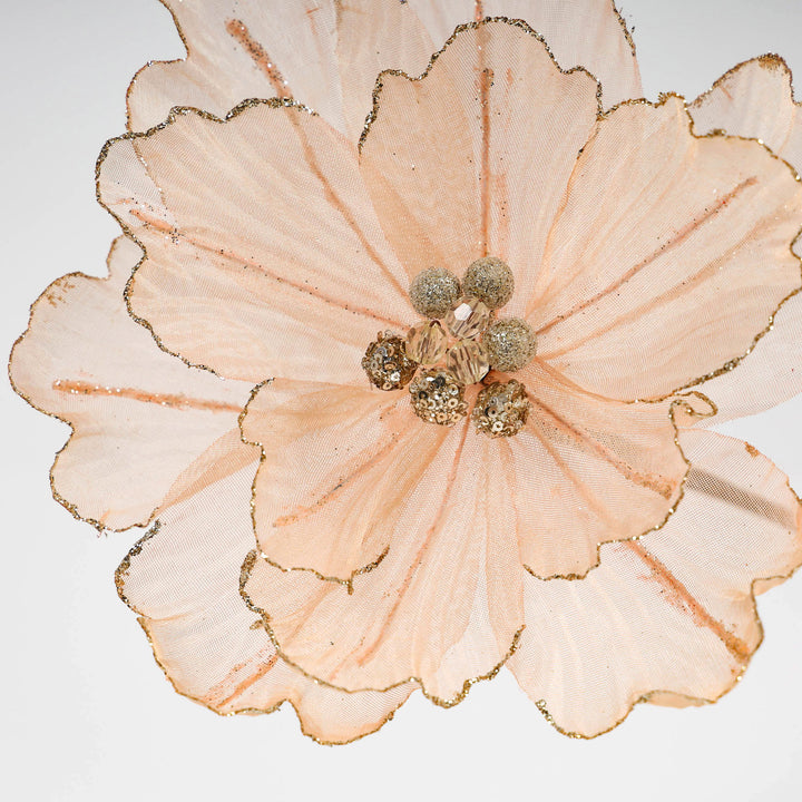 Blush Pink Magnolia Flower Stem With Glitter Edge 28cm (L)