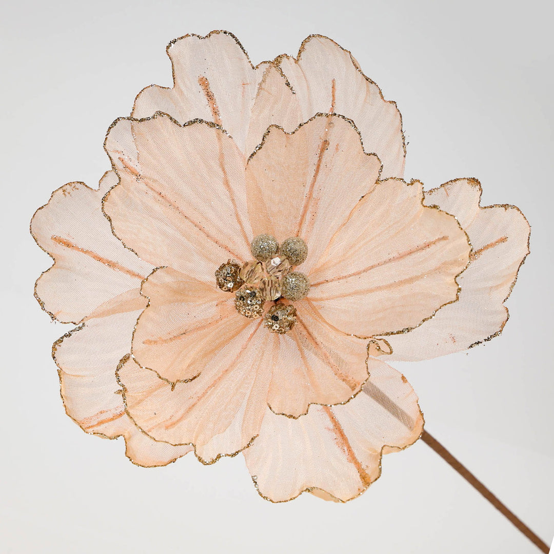 Blush Pink Magnolia Flower Stem With Glitter Edge 28cm (L)