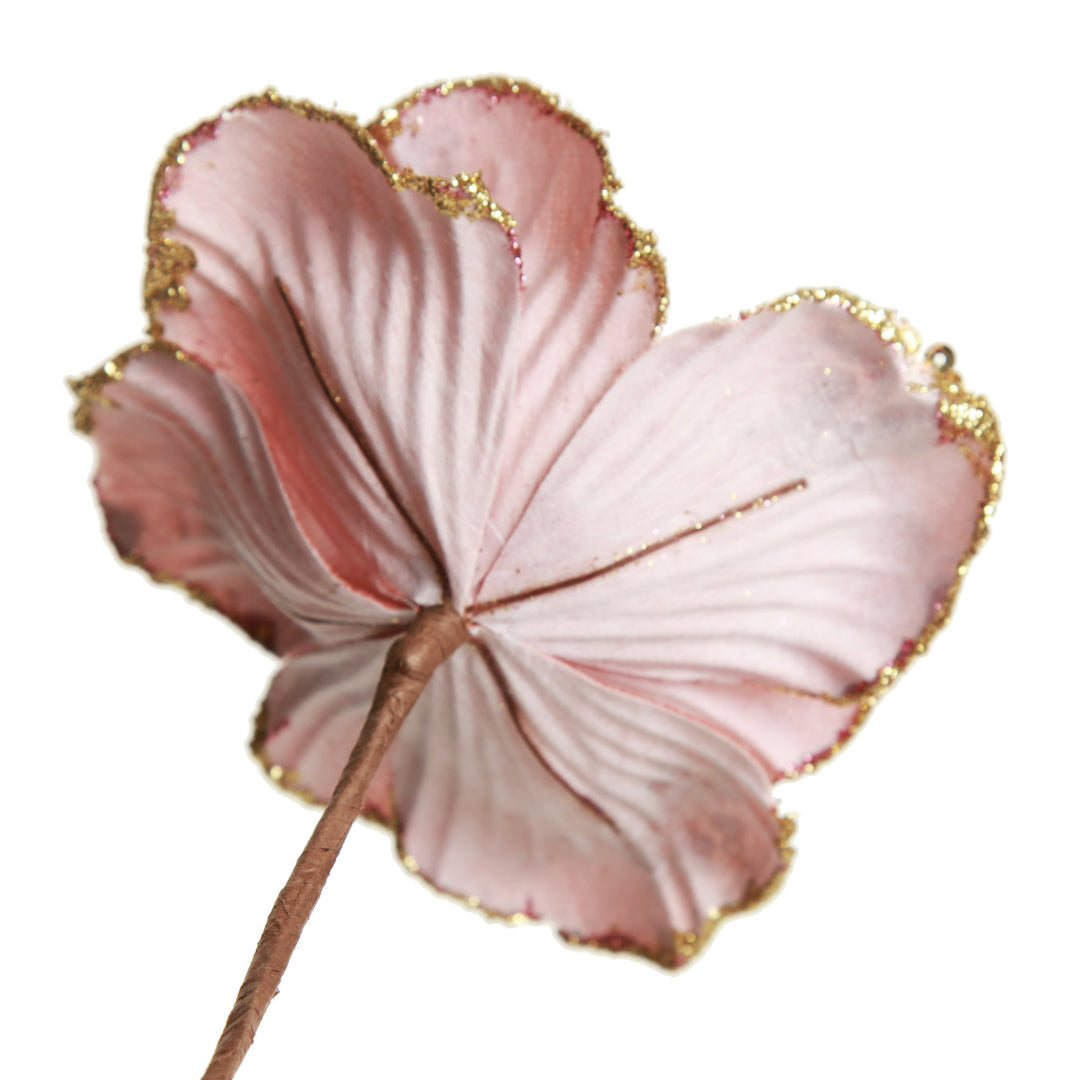Blush Velvet Magnolia Flower with Gold Sequin Tips