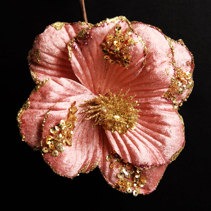 Blush Velvet Magnolia Flower with Gold Sequin Tips