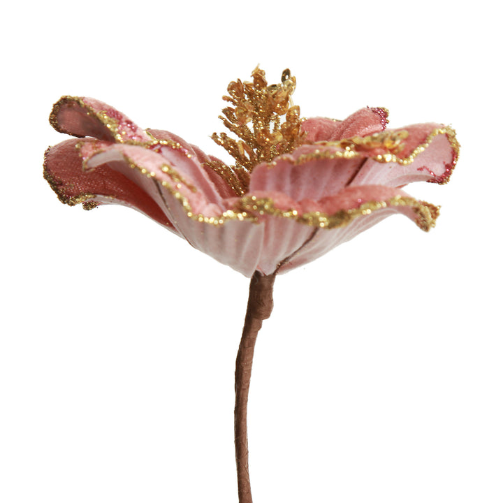 Blush Velvet Magnolia Flower with Gold Sequin Tips