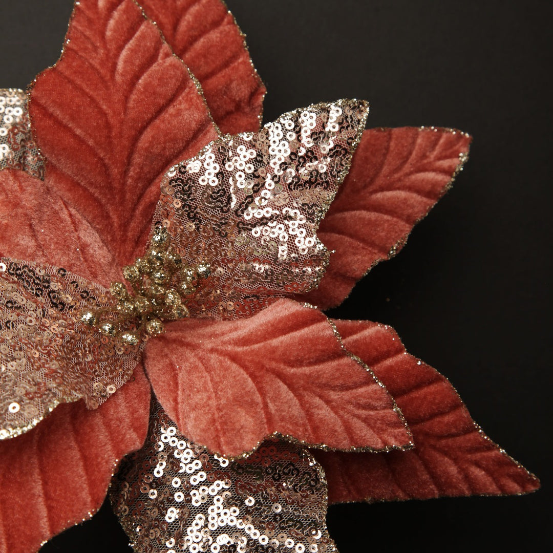 Blush Velvet Sequin Flower with Black Background