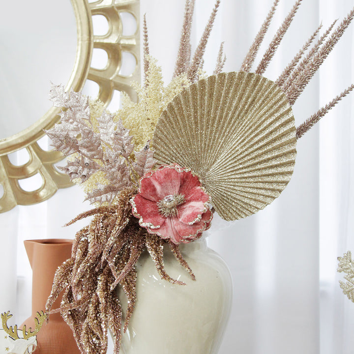 Champagne Glitter Fan Palm Leaf Pick