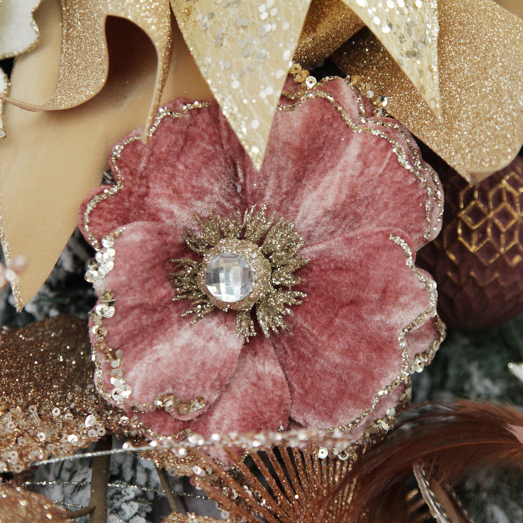 Dark Pink Velvet Magnolia Flower Clip with Jewel Centre and Sequin Tips