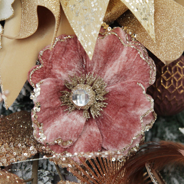 Dark Pink Velvet Magnolia Flower Clip with Jewel Centre and Sequin Tips