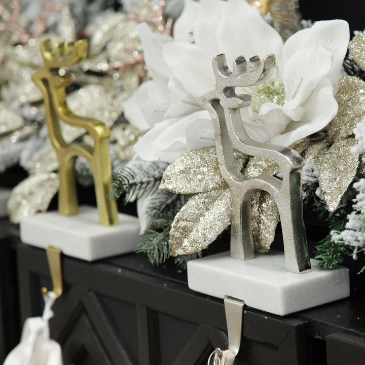 Hollow Raw Gold Reindeer Stocking Hanger with Quartz Base