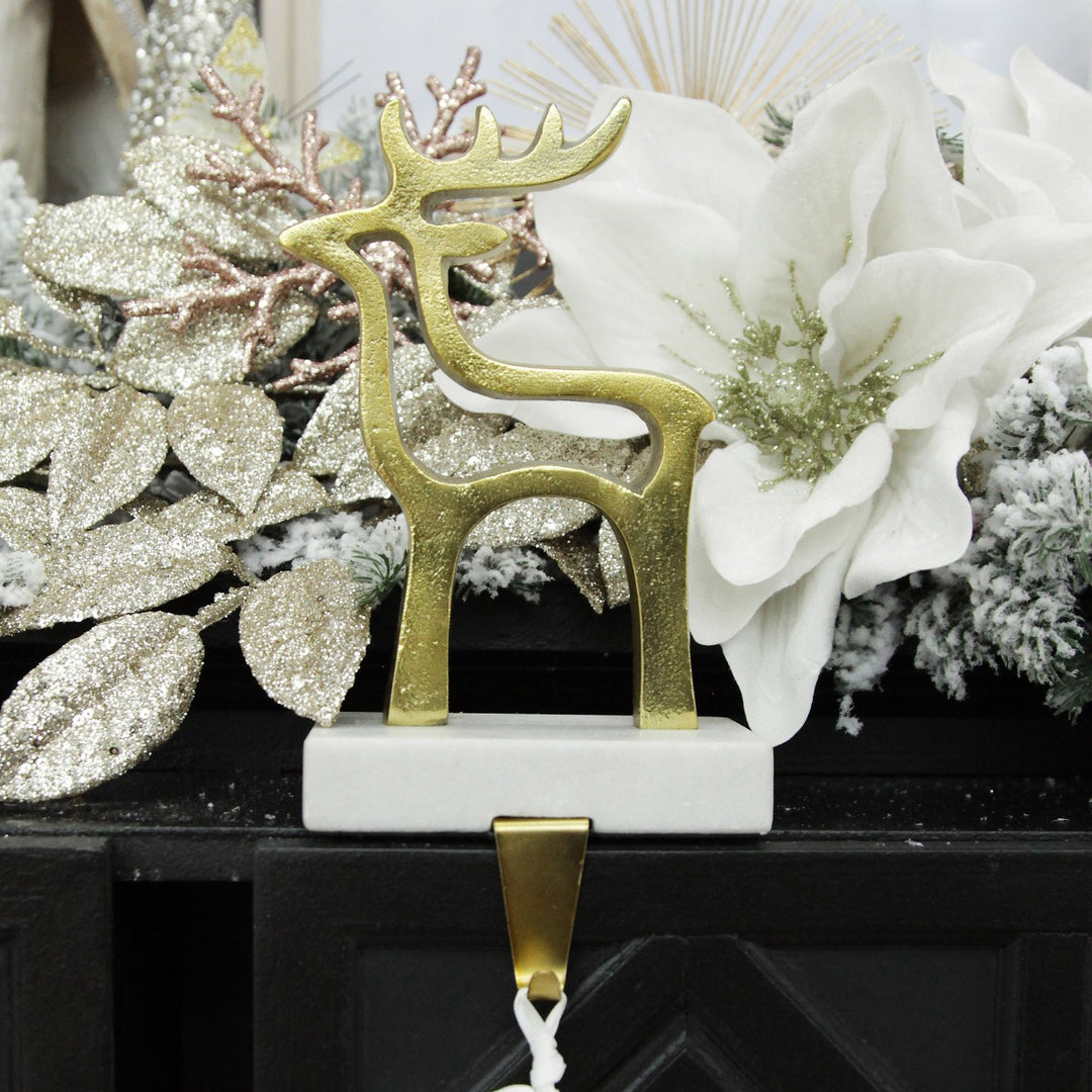 Hollow Raw Gold Reindeer Stocking Hanger with Quartz Base