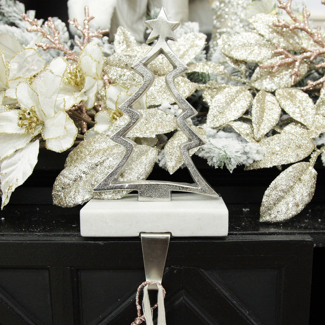 Hollow Raw Silver Tree Christmas Stocking Hanger with Quartz Base