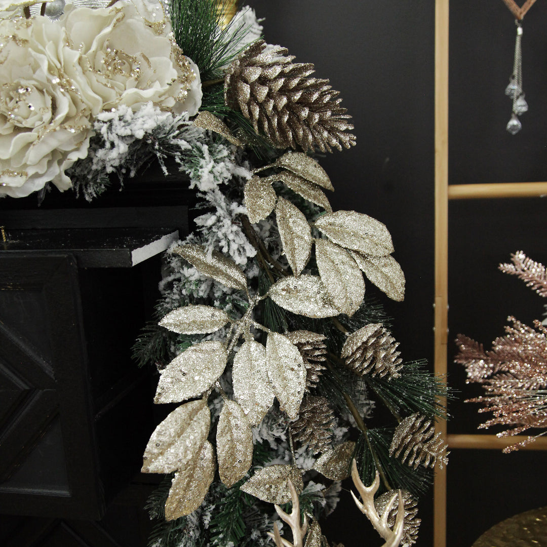 Lush Flocked Green Pine Christmas Garland with Pinecones