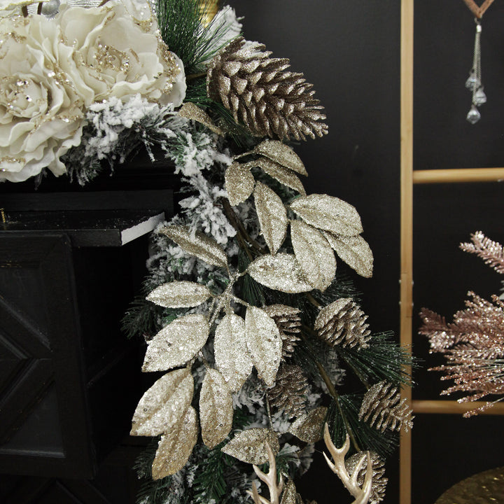 Lush Flocked Green Pine Christmas Garland with Pinecones
