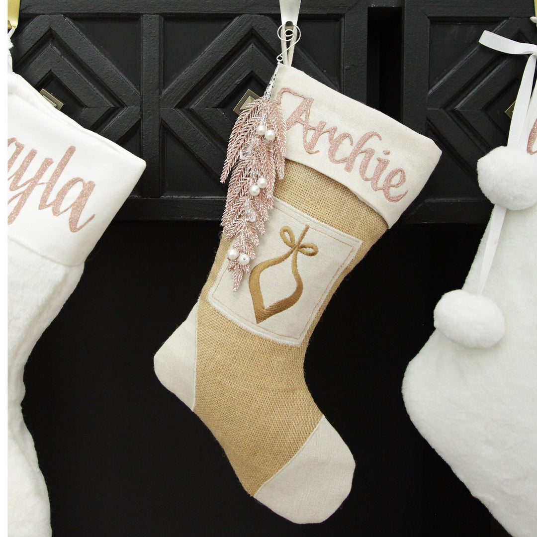 Personalised Burlap Bauble Christmas Stocking