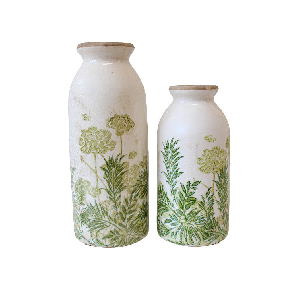Botanical Green Crackle Glazed Vase - Set of 2