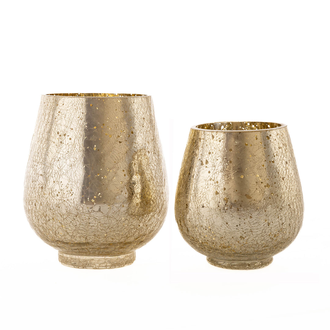 Large Gold Crackle Hurricane Candle Holder - Glass 20cm(h)