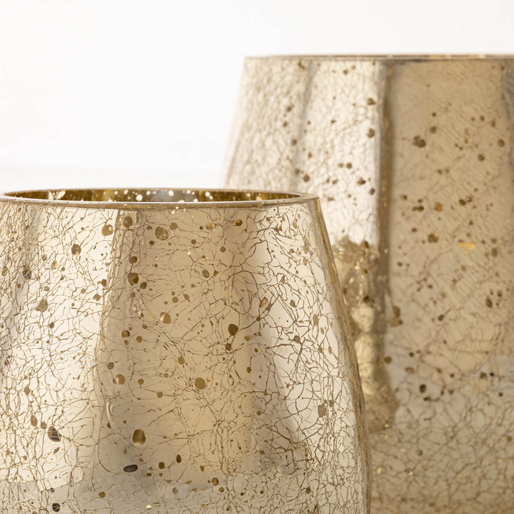 Large Gold Crackle Hurricane Candle Holder - Glass 20cm(h)