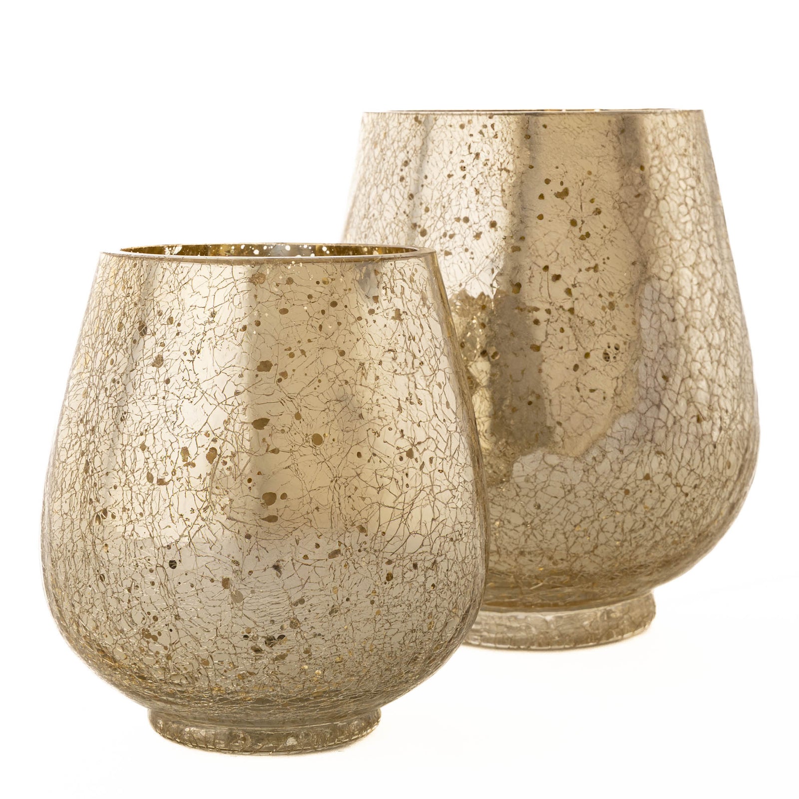 Medium Gold Crackle Hurricane Candle Holder - Glass 15cm(h)