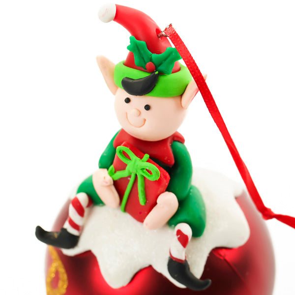 Personalised Boy Elf Christmas Character Bauble Detail