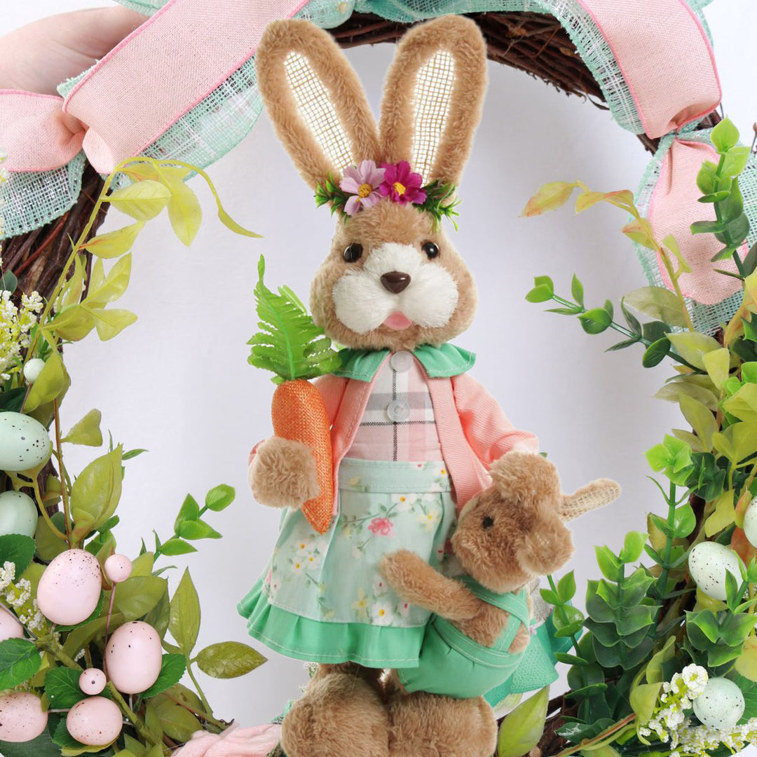 Bright Easter Pink Ms Bunny Floral Wreath