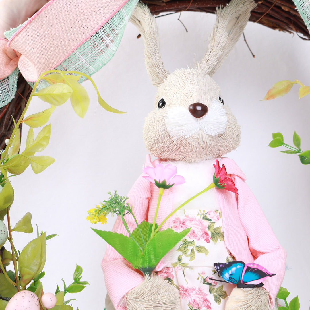 Bright Easter Pink Ms Bunny Floral Wreath