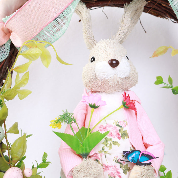 Bright Easter Pink Ms Bunny Floral Wreath