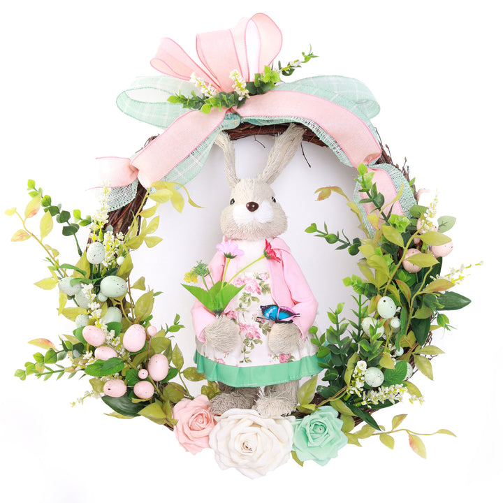 Bright Easter Pink Ms Bunny Floral Wreath
