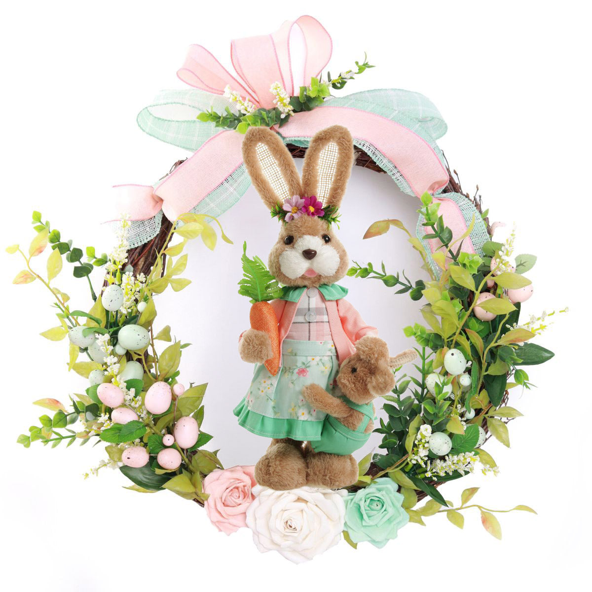 Bright Easter Pink Ms Bunny Floral Wreath