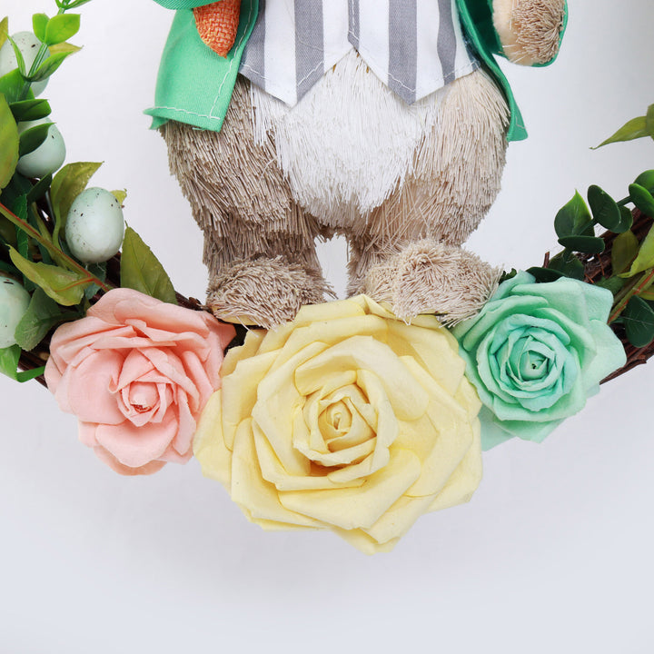 Bright Easter Mint Green Mr Bunny Floral Wreath