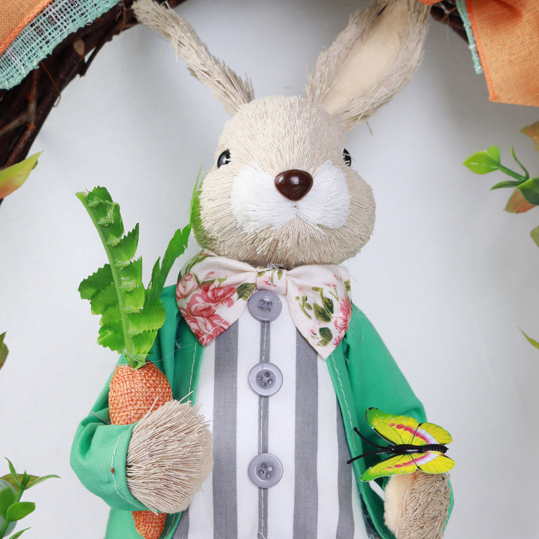 Bright Easter Mint Green Mr Bunny Floral Wreath
